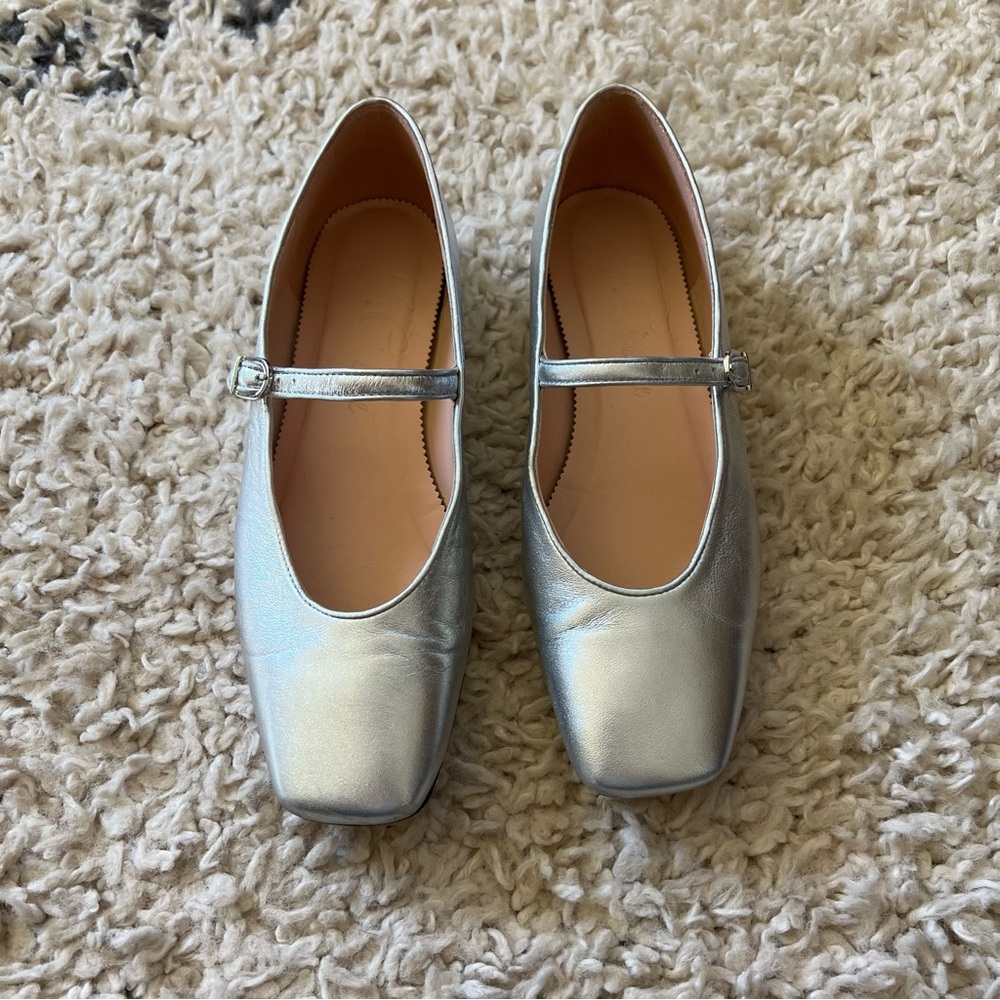 J. Crew Silver Leather Mary Janes